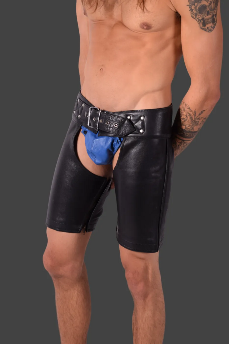 SMU Leather Open Front Rear Leg Chaps adjustable From 30-36in CH26