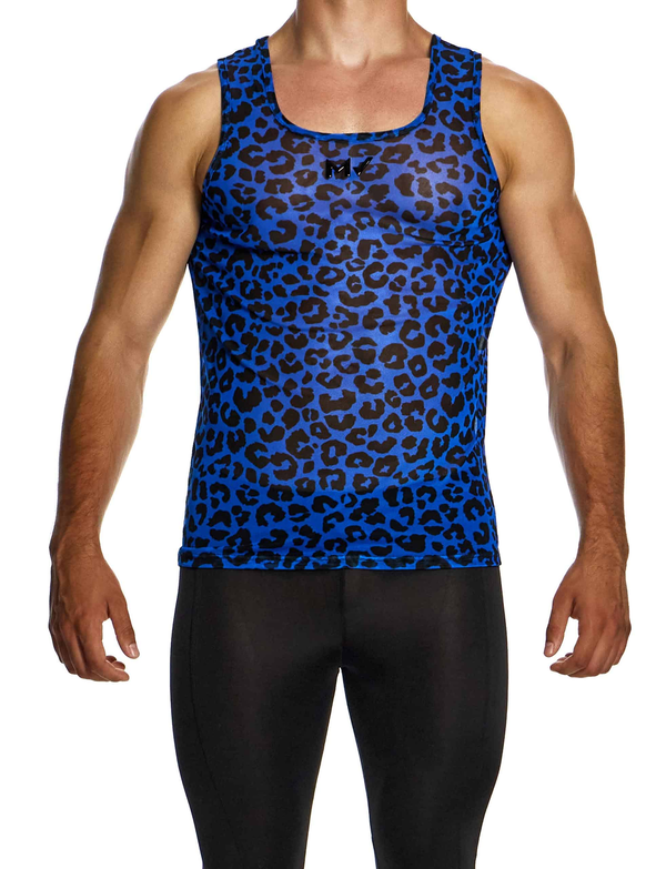 MODUS VIVENDI Leopard Mesh Tank Top Slim Fit Sleeveless In Blue 15431 79A