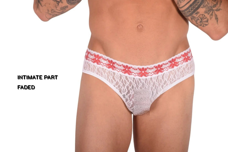 SMU Feminine Briefs See-Through Lace Fabric Red Waist Band 65013 32