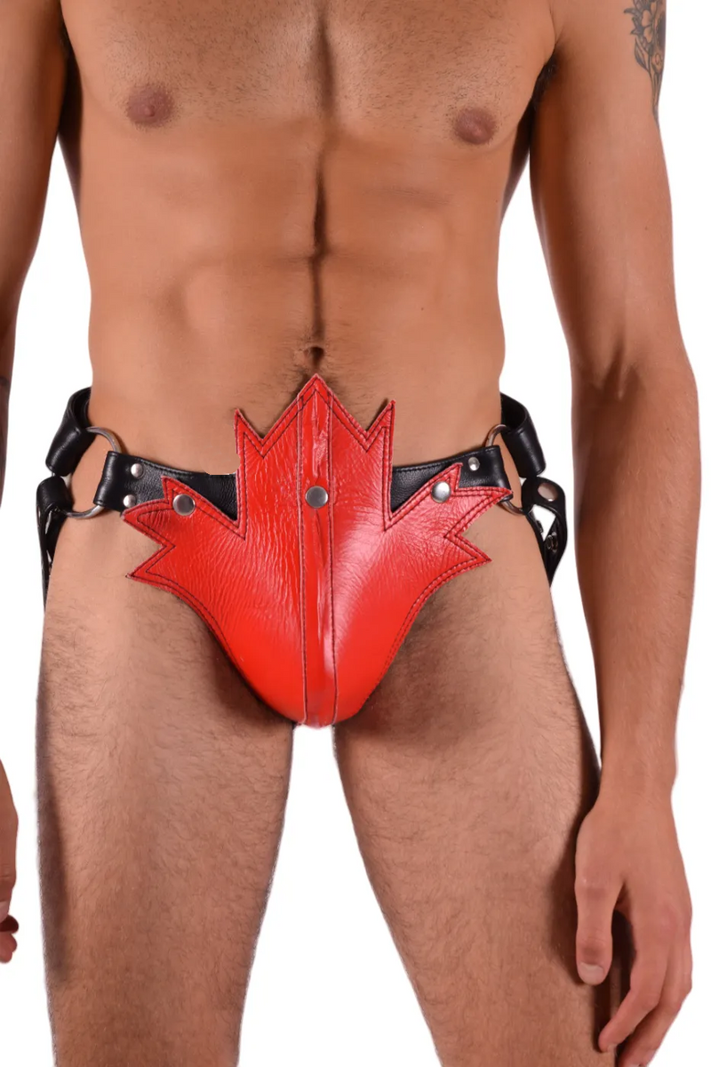 SMU Red Maple Leaf Leather Adjustable Jockstrap O/S 30'' To 38'' CH11