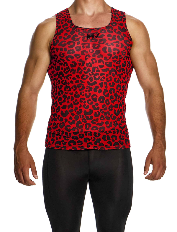 MODUS VIVENDI Leopard Mesh Tank Top Stretch Velvet-Touch Fabric in Red 15431 79A
