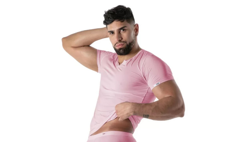 TOF PARIS T-Shirt Mon Amour Microfiber Lightweight V-Neck Shirts in Pink 56