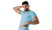 TOF PARIS Mon Amour Microfiber T-Shirt Fitted Cut V-Neck Shirts Blue 56