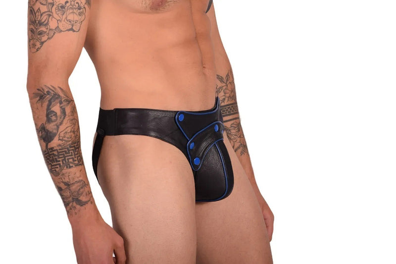 SMU Jock Marcus Removable Cod Piece Black and Blue Jockstrap 32'' To 36'' CH15