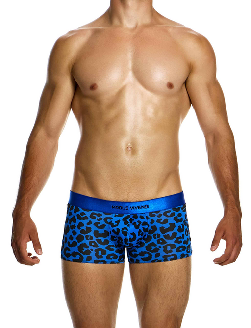 MODUS VIVENDI Leopard Boxer Trunks Stretch Velvet-Touch Fabric in Blue 15421 79A