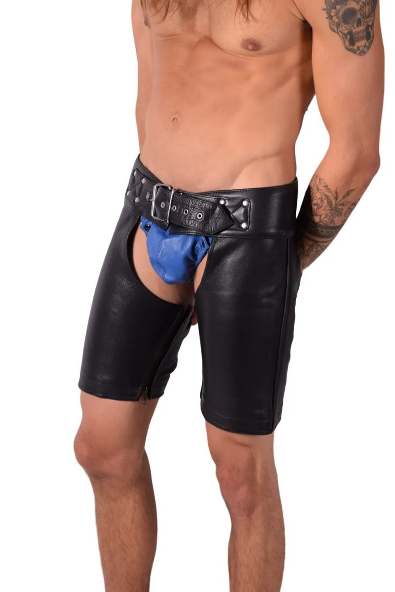 SMU Leather Open Front Rear Leg Chaps adjustable From 30-36in CH26