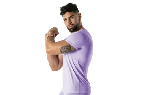 TOF PARIS T-Shirt Mon Amour Microfiber Lightweight V-Neck Shirts in Purple 56