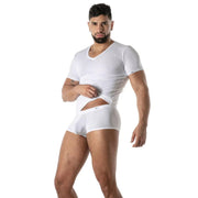 TOF PARIS Mon Amour Microfiber T-Shirt Lightweight V-Neck Shirts in White 56