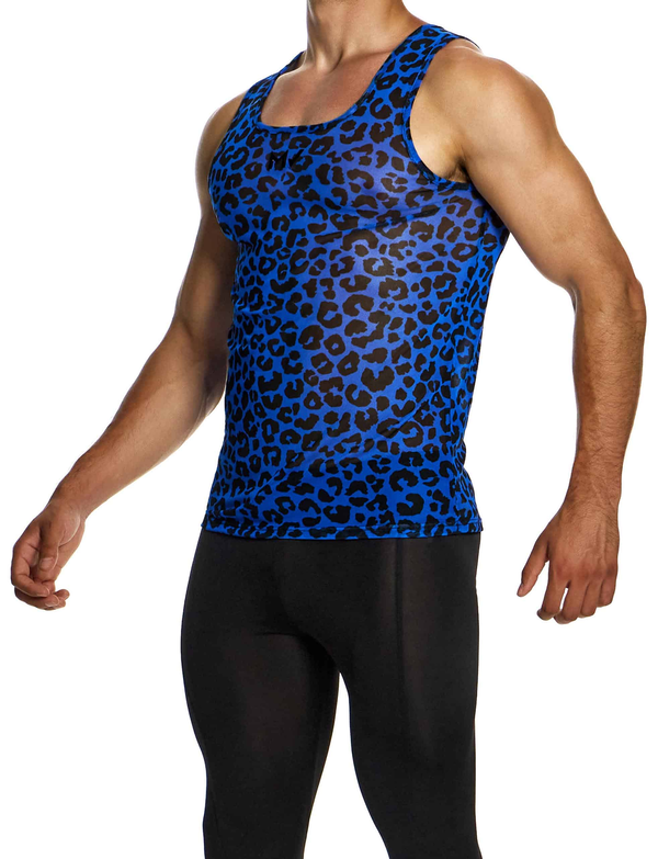 MODUS VIVENDI Leopard Mesh Tank Top Slim Fit Sleeveless In Blue 15431 79A