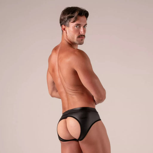 Absolu Male Master Backless Briefs Leather-Look Black Bottomless Brief 4