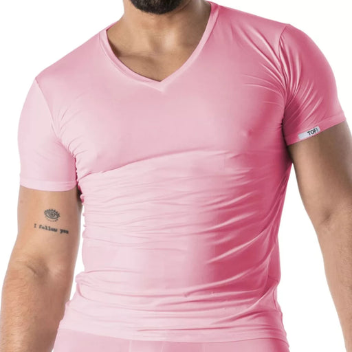 TOF PARIS T-Shirt Mon Amour Microfiber Lightweight V-Neck Shirts in Pink 56