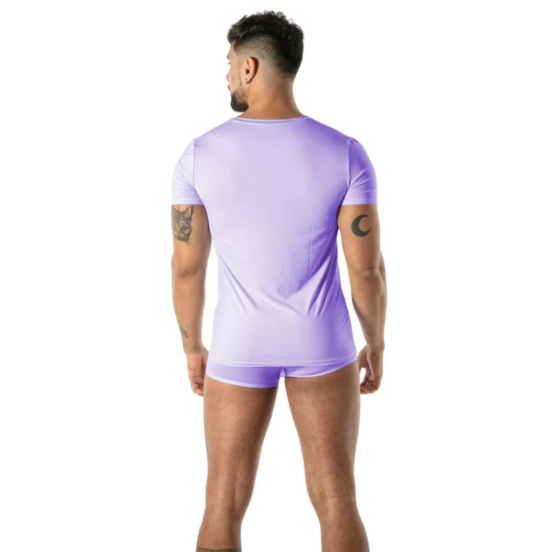 TOF PARIS T-Shirt Mon Amour Microfiber Lightweight V-Neck Shirts in Purple 56