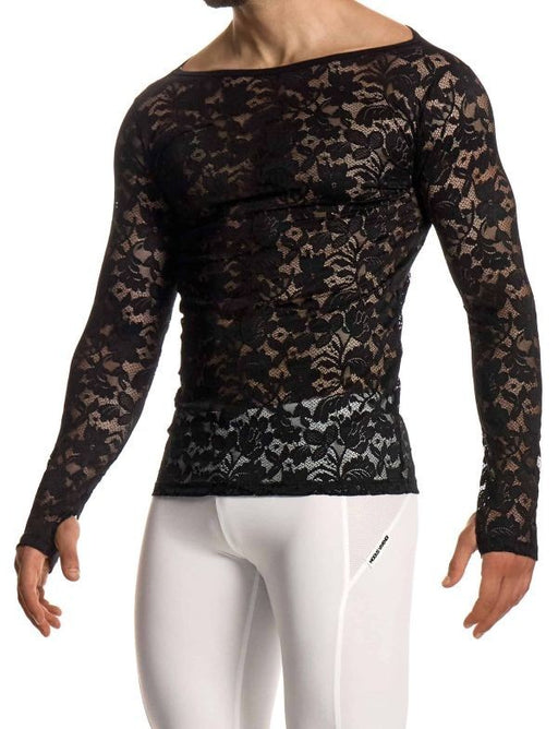 Modus Vivendi Lace Floral LongSleeves Shirt Sheer Knitted Black 04151 B102