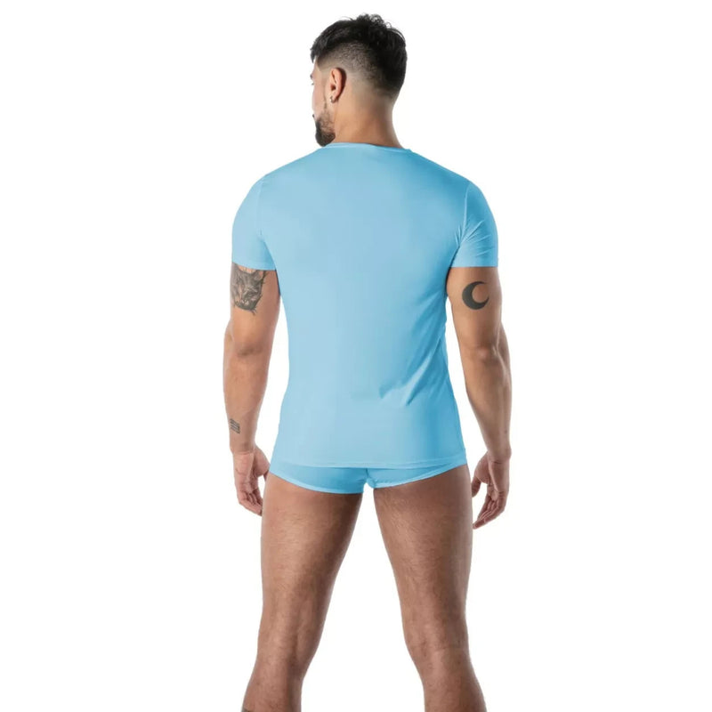 TOF PARIS Mon Amour Microfiber T-Shirt Fitted Cut V-Neck Shirts Blue 56