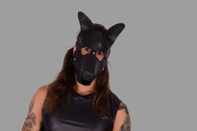 SMU Leather Puppy hood mask removeable muzzle Black sx11