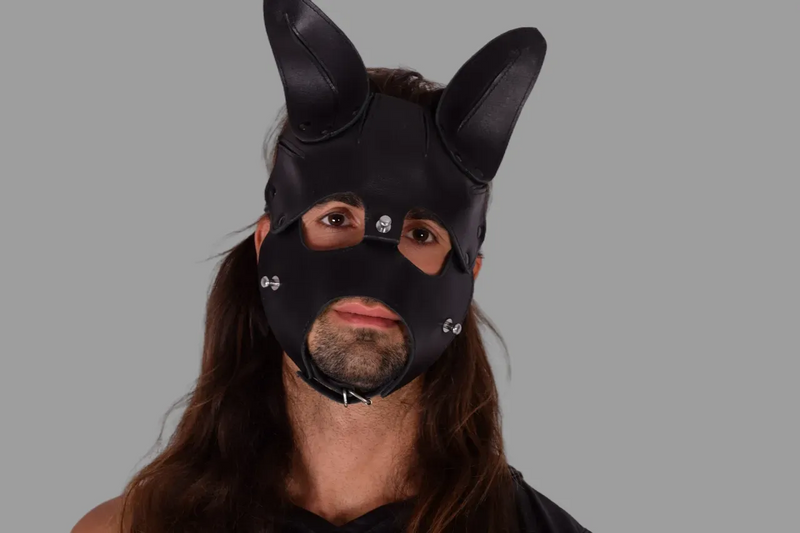 SMU Leather Puppy hood mask removeable muzzle Black sx11