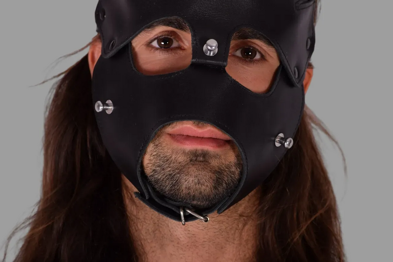 SMU Leather Puppy hood mask removeable muzzle Black sx11