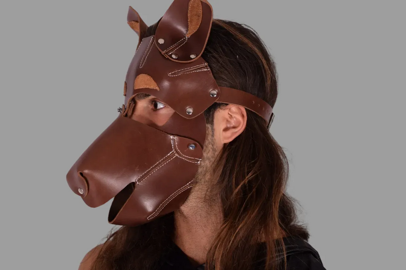 SMU 100% Canadian Leather Puppy Mask Dog Face  Brown sx11