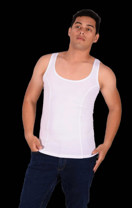 DOREANSE Débardeur Solide Muscle Col Étroit Coton Blanc 2255 3