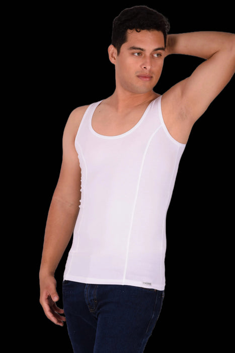 DOREANSE Débardeur Solide Muscle Col Étroit Coton Blanc 2255 3