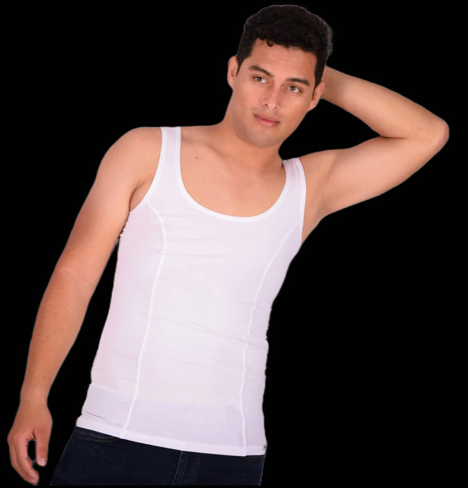 DOREANSE Débardeur Solide Muscle Col Étroit Coton Blanc 2255 3