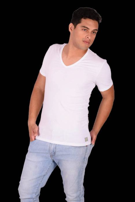 SMALL Calvin Klein Cotton Stretch V-Neck White T-Shirt MX16