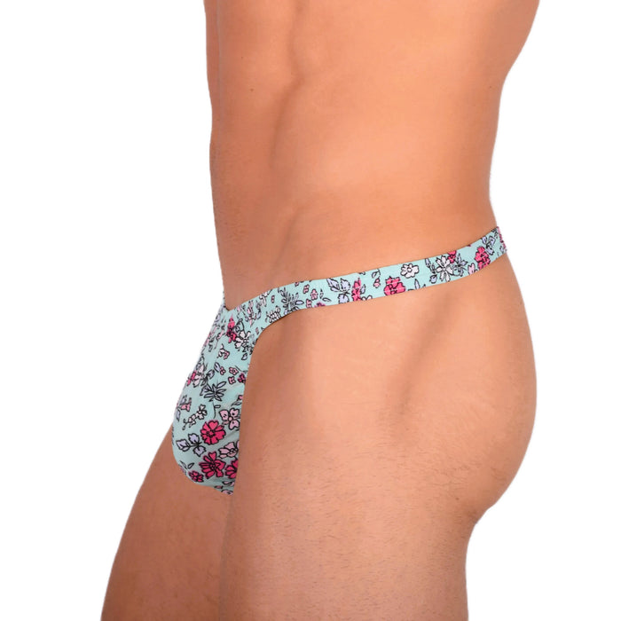 S SMU Sensual Floral Explosion Turquoise Thong 33681 MX15