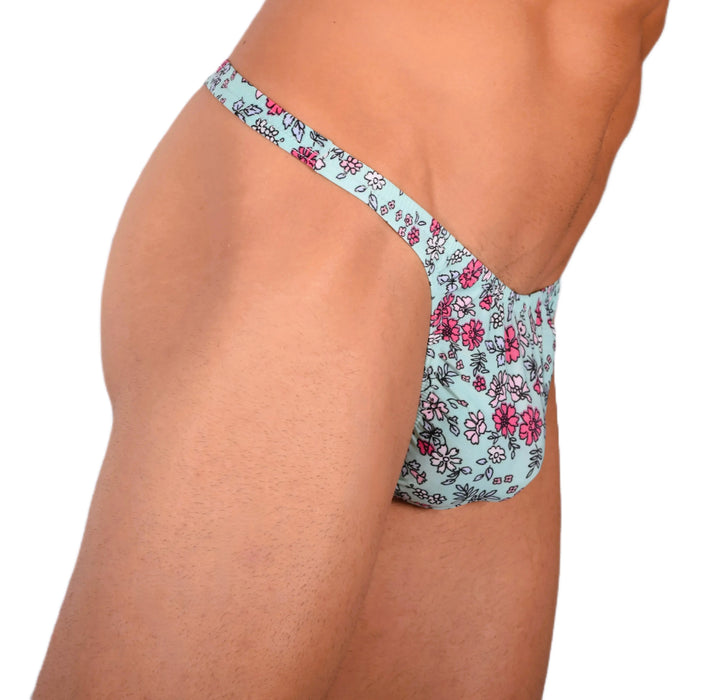 S SMU Sensual Floral Explosion Turquoise Thong 33681 MX15