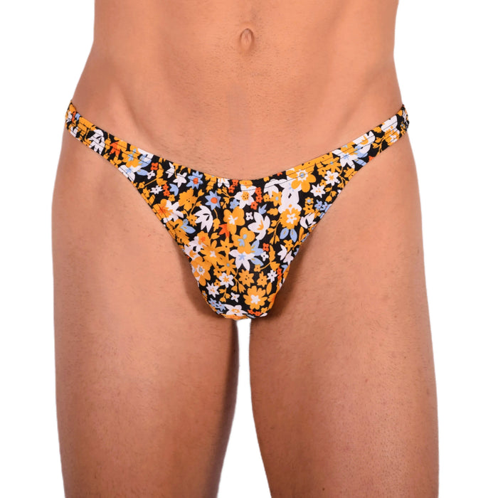 S SMU Sensual Floral Explosion Black and Yellow Thong 33697 MX15