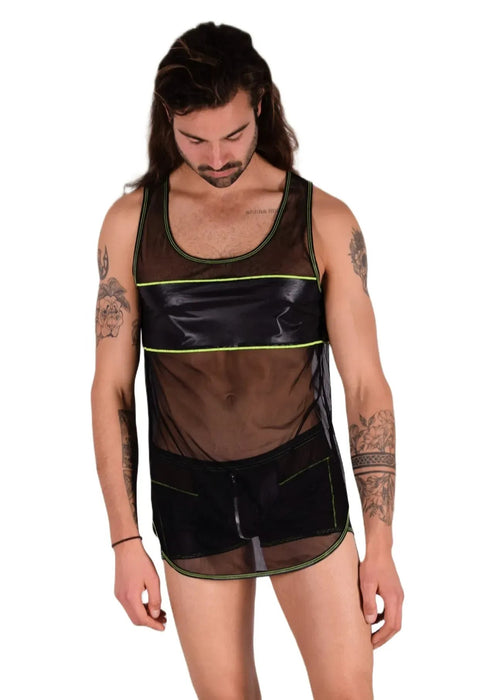 Kit Gregg Homme L Tank Top & M Boxer Front Zip Black/Neon Green 33656 MX14