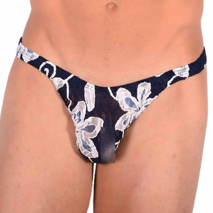 S SMU Sensual Thong White/Dark Blue Floral 33587 MX13