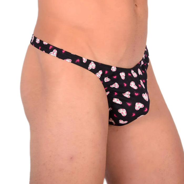 M SMU Sensual Thong Black/Pink Hearts 33592 MX13