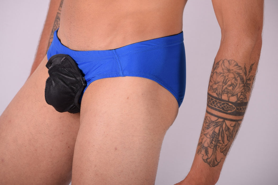 XS SMU Rave Peekaboo Leather Black Pouch Brief Royal H7