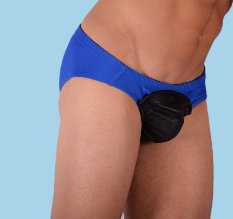 XS SMU Rave Peekaboo Leather Black Pouch Brief Royal H7