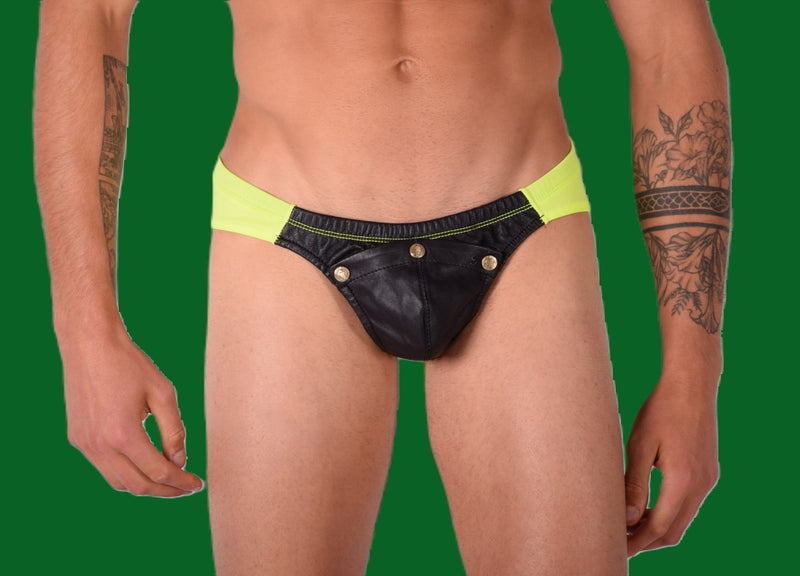 SMU Briefs Rave Peekaboo Removable Leather Pouch Brief Neon Lime H5