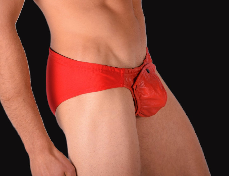 SMALL SMU Rave Peekaboo Removable Leather Pouch Brief Red H6