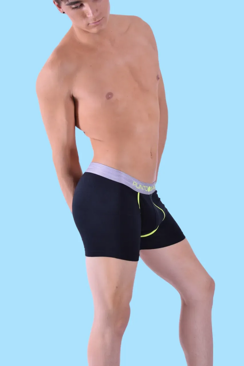 Large Punto Blanco Boxer Seeking Cotton Long Comfy Boxers Black & Neon 3458 26