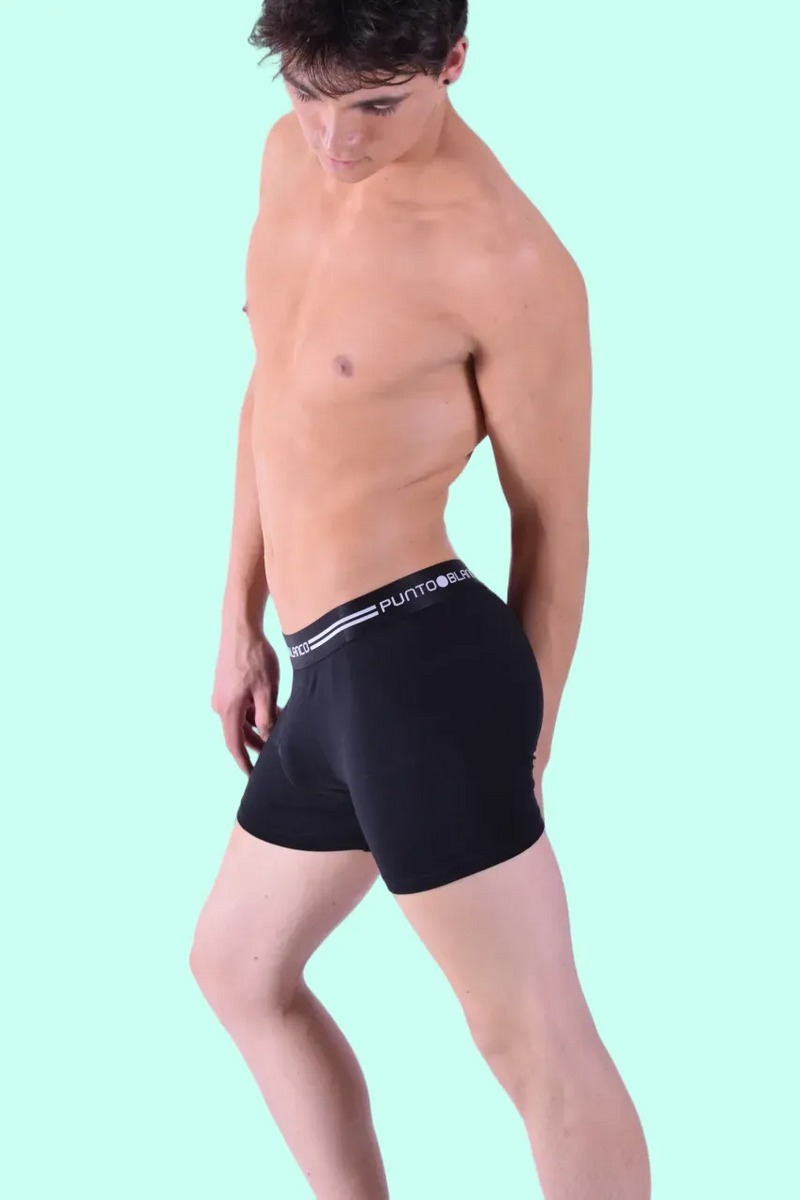 SMALL Punto Blanco Boxer Chroma Organic Cotton Long Boxers Black 3460 12