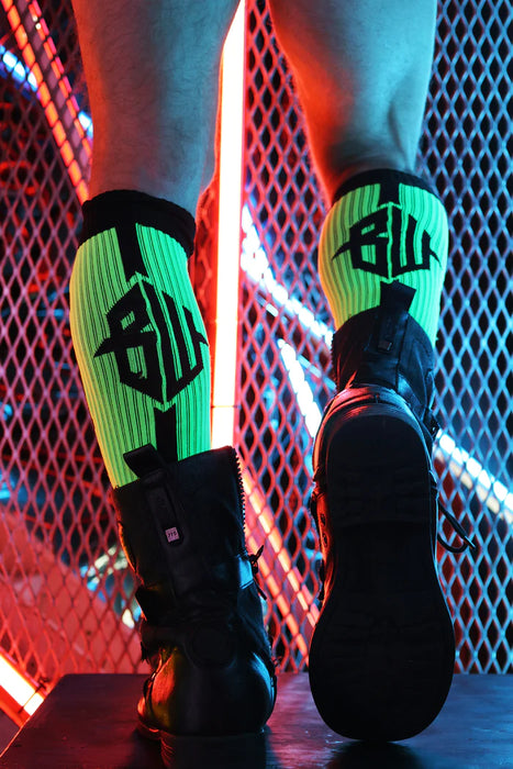 BREEDWELL Neo-Camo Sock Chevron Knee High Long Socks Neon Green