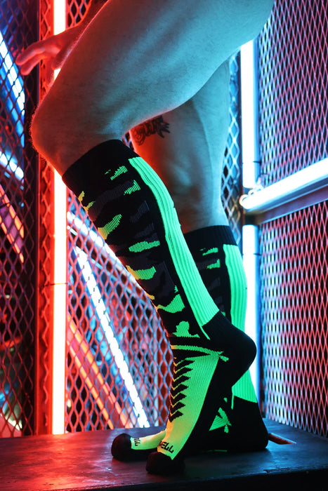 BREEDWELL Neo-Camo Sock Chevron Knee High Long Socks Neon Green