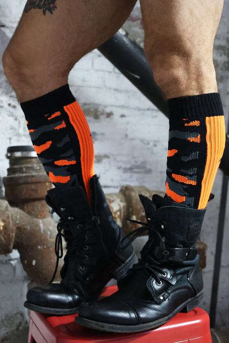 BREEDWELL Neo-Camo Sock Chevron Knee High Long Socks Neon Orange