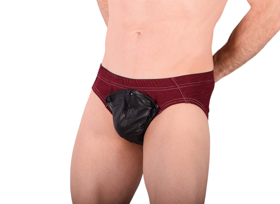 XS SMU Peekaboo Removable Leather Pouch Burgundy Brief H2