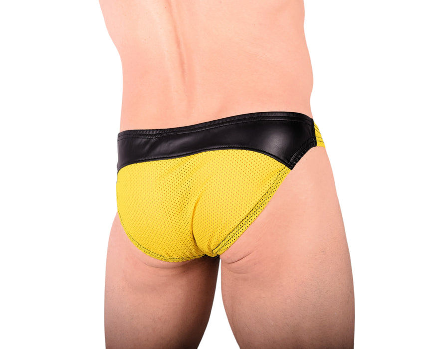 SMU Briefs Eye Grabber Luxurious Laced Leather Brief Black & Yellow P01003 H5