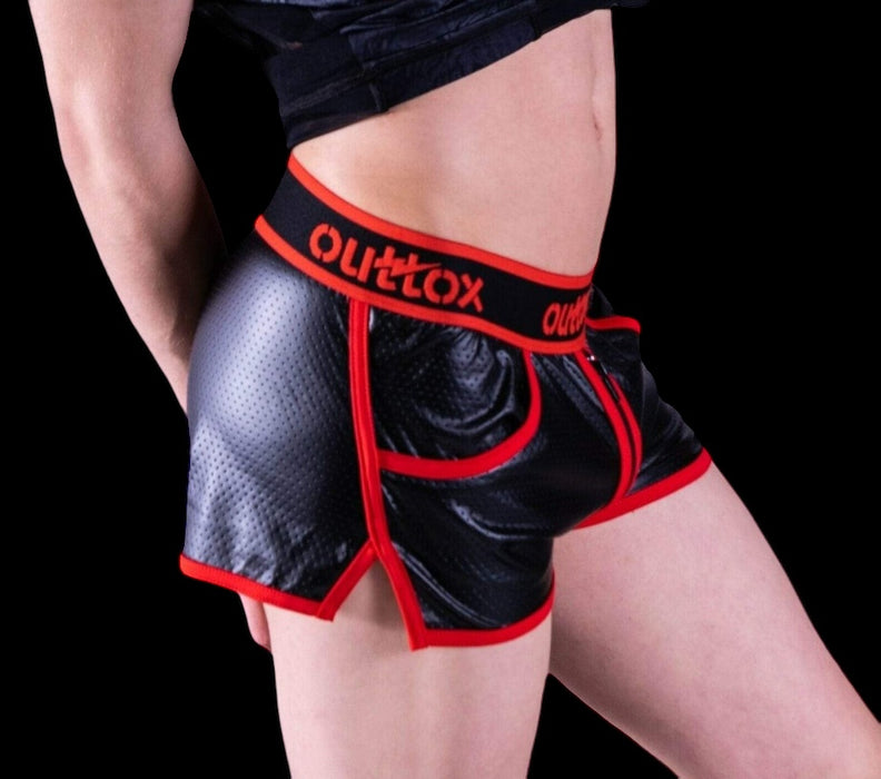 OUTTOX By Maskulo Short court entièrement zippé aspect cuir rouge SH140-10 2