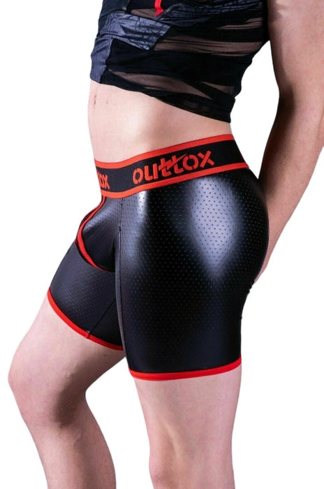 OUTTOX by Maskulo Fetish Shorts Boxer avec fermeture éclair au dos et accès facile Rouge SH141-10 OT1