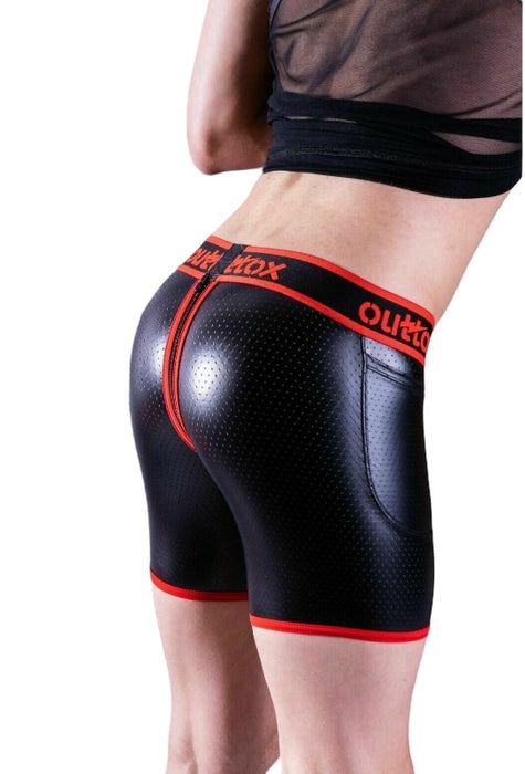OUTTOX by Maskulo Fetish Shorts Easy Access Back Zipper Boxer Red SH141-10 OT2