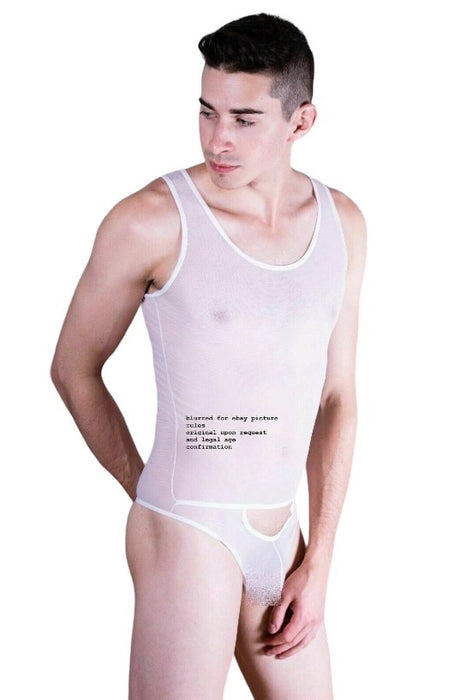 MOB Singlet Underwear Mesh Bodysuit String White MBL09 1