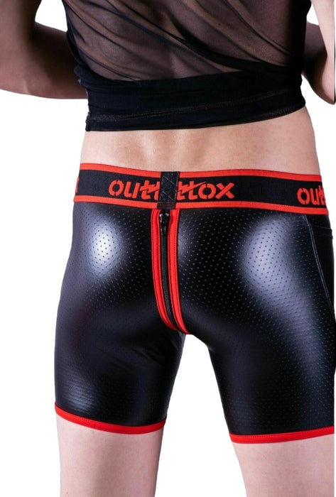 OUTTOX by Maskulo Fetish Shorts Boxer avec fermeture éclair au dos et accès facile Rouge SH141-10 OT1