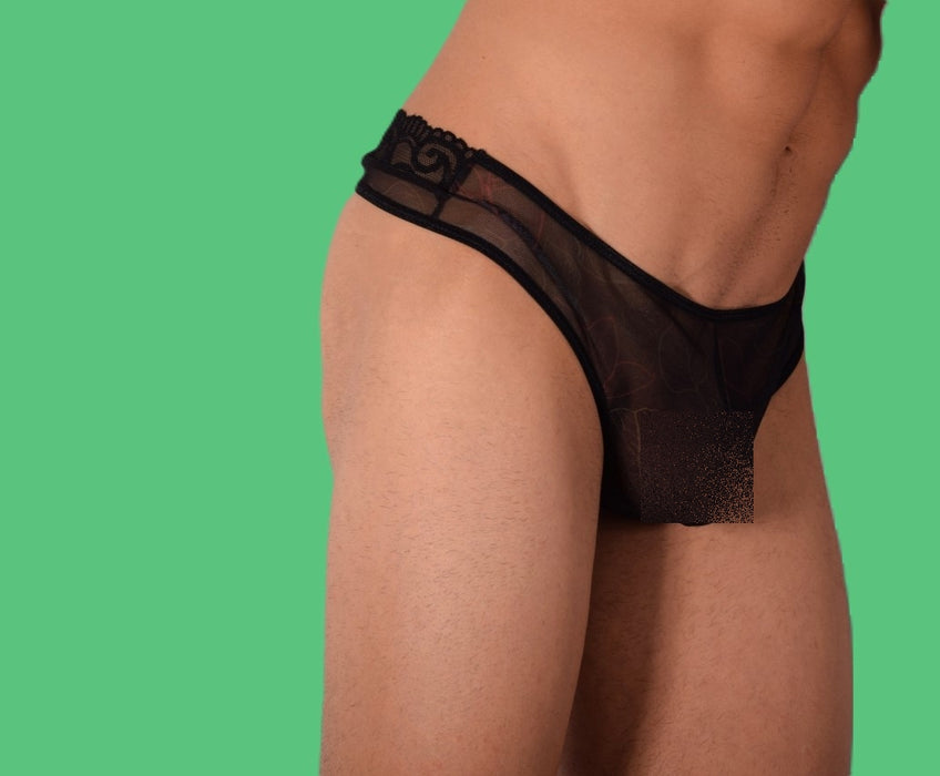 S/M SMU Mens Sheer Underwear Thong Tanga Black  33325 MX11