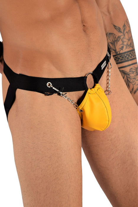 DNGEON MOB Eroticwear Jockstrap ChainLink Leather-Look Jock O/S Yellow DMBL02 2